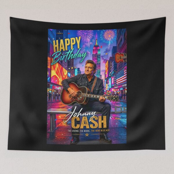 Item preview, Johnny Cash - Happy Birthday - The Man in Black - Country Music Legend designed and sold by DBM Photo Art 1.
