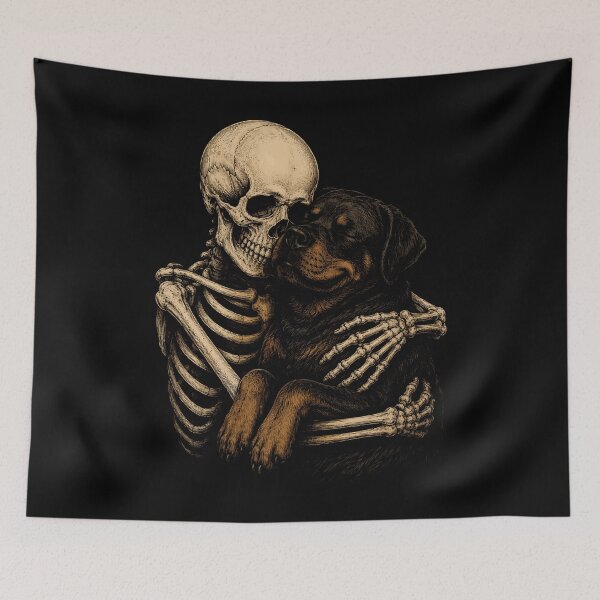 Item preview, Skeleton and Rottweiler Embrace Graphic Halloween Design designed and sold by rafaeltto.