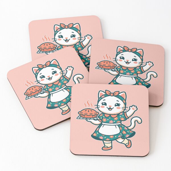 Item preview, Happy Baker Cat: Teal Floral Dress & Fresh Pie designed and sold by CuteKats.