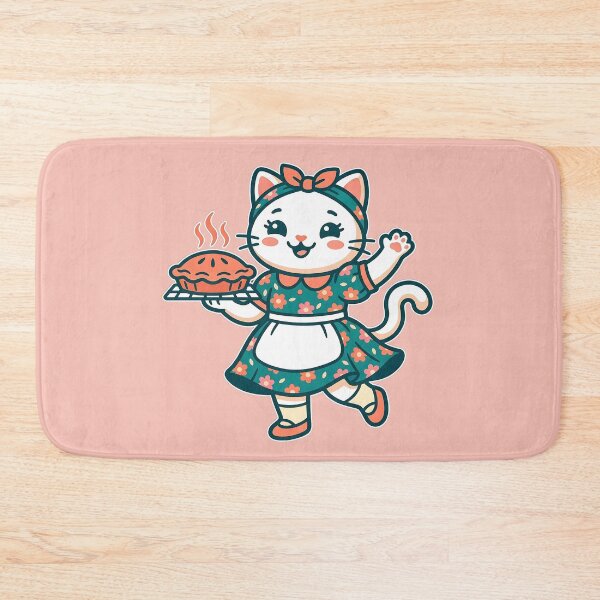 Item preview, Happy Baker Cat: Teal Floral Dress & Fresh Pie designed and sold by CuteKats.