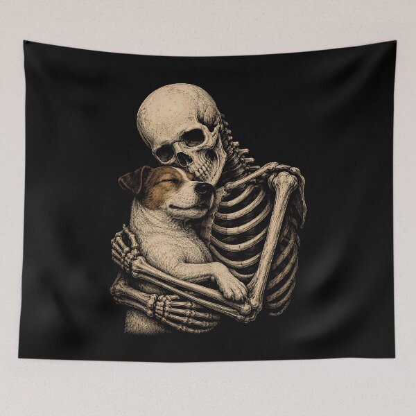 Item preview, Skeleton Embracing a Jack Russell Art Halloween designed and sold by rafaeltto.