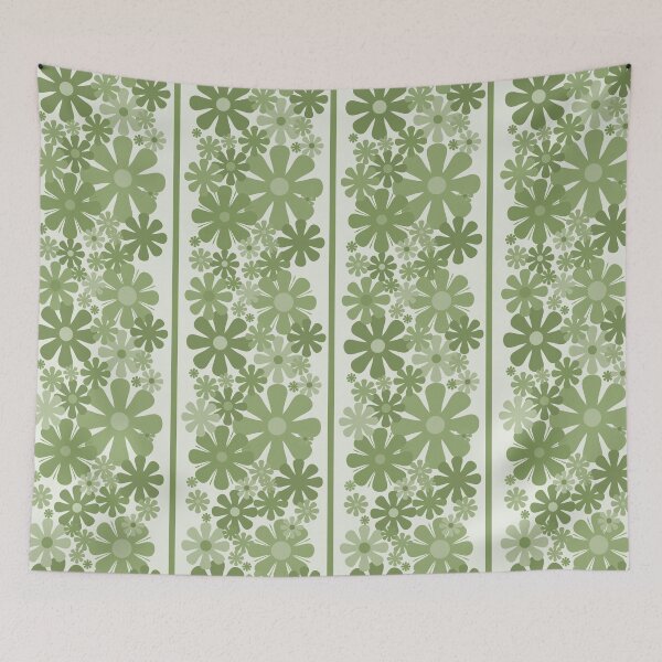 Item preview, Retro Floral Stripe 60s 70s Aesthetic Pattern in Mossy Avocado Green designed and sold by kierkegaard.