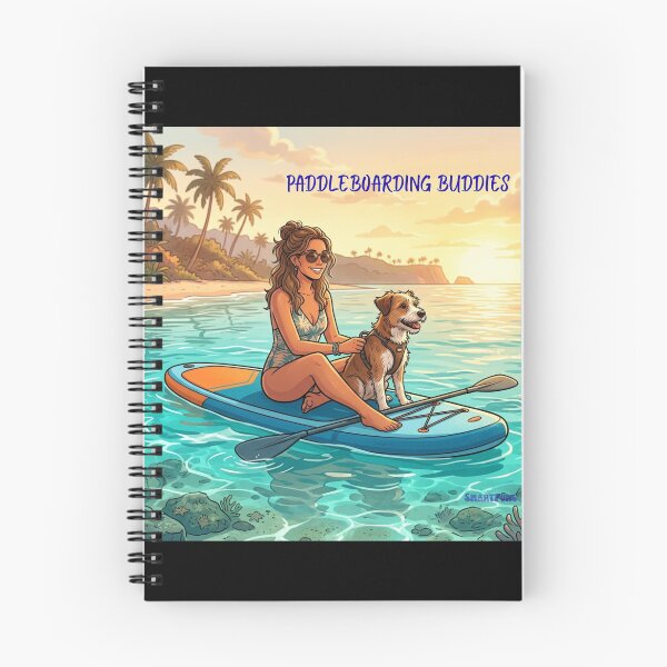Item preview, PADDLEBOARDING BUDDIES – Cute Dog on Stand Up Paddleboard, Girl and Puppy Summer Beach Sunset Illustration, Retro Paddleboarding Apparel Graphic Poster designed and sold by SmartPuns.