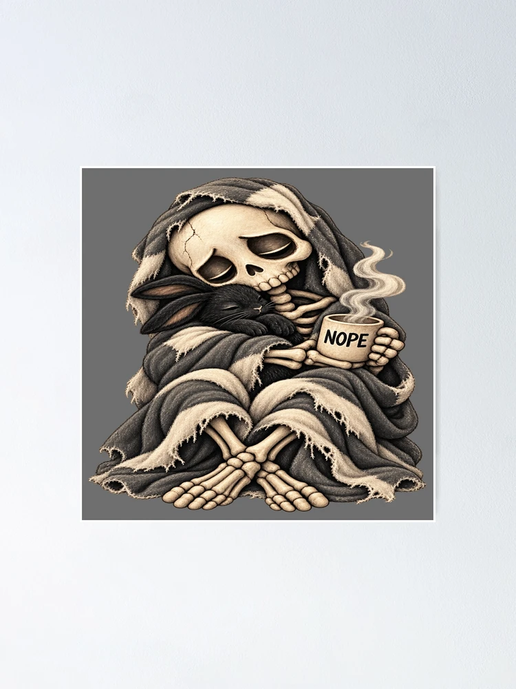 Thumbnail 1 of 3, Poster, NOPE Skeleton Rabbit for Introverts designed and sold by POD DYNASTY | Original Print On Demand T-Shirt Graphics.