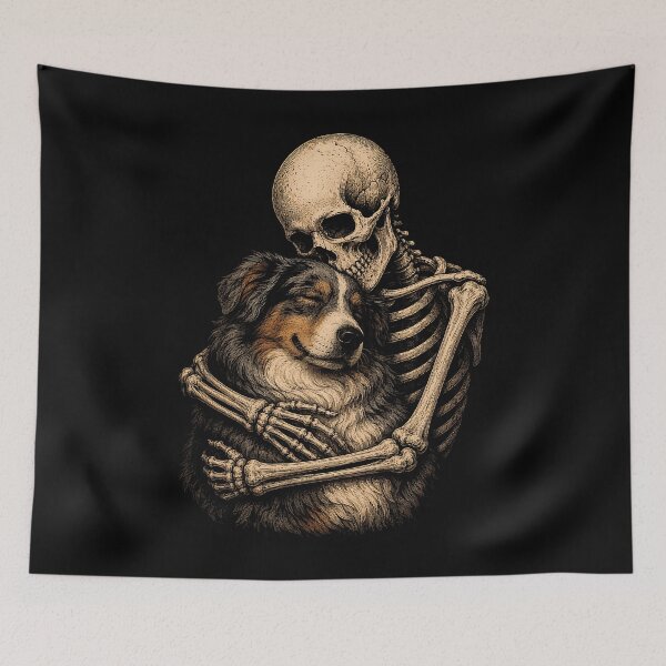 Item preview, Skeleton Embracing Dog Halloween Illustration designed and sold by rafaeltto.