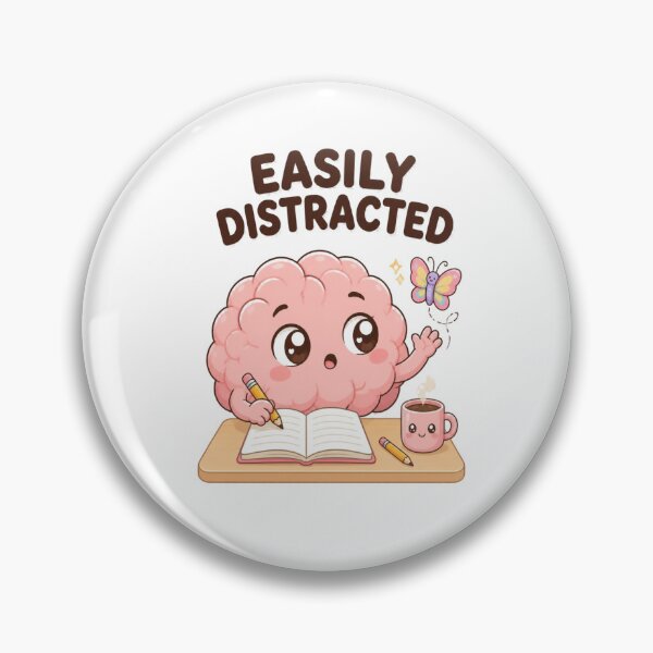 Item preview, Easily Distracted – Cute Funny Brain Cartoon Sticker designed and sold by Kiinaaa.