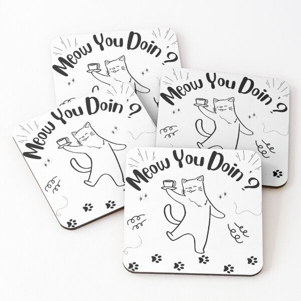 Item preview, Cute Cat Serving Coffee Black and White Illustration designed and sold by ReGenDx.