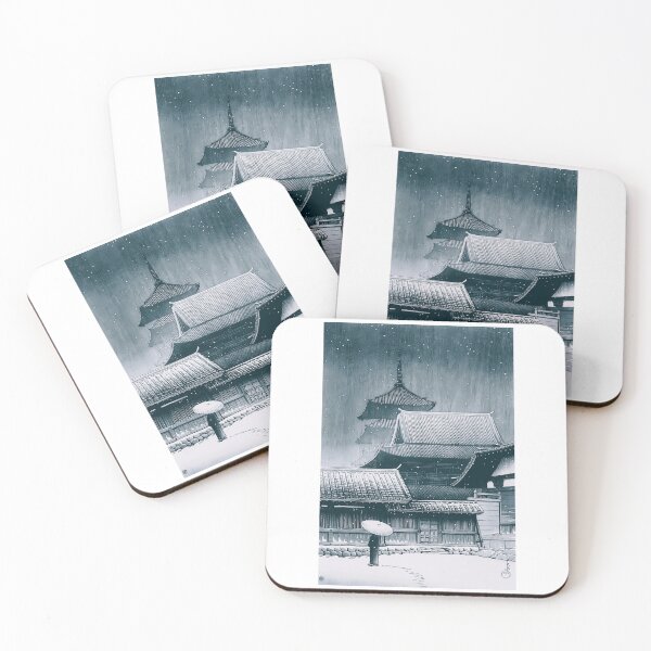 Item preview, Cool Monochrome Night Snow Japanese Pagoda Hasui Style Landscape designed and sold by studio-koichiro.