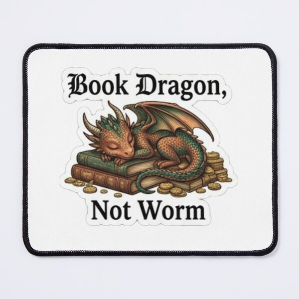 Item preview, "Book Dragon, Not Worm" – Cute tiny dragon curled up on a treasure pile of books designed and sold by littleearty.