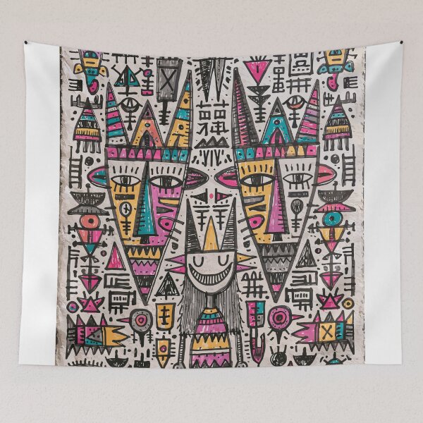 Item preview, Vibrant Tribal Mask Pattern Folk Art designed and sold by Romgora.