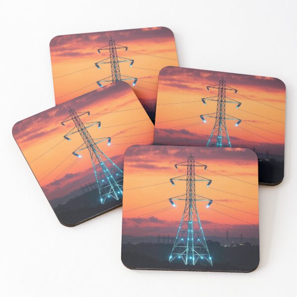 Item preview, Electricity Pylon Sunset Glowing Cyan Grid Art designed and sold by Pylon-Bureau.