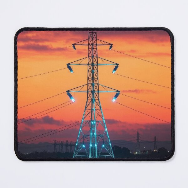 Item preview, Electricity Pylon Sunset Glowing Cyan Grid Art designed and sold by Pylon-Bureau.