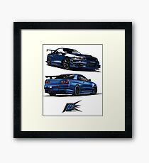 nissan gtr r34 front blue color front back Framed Print