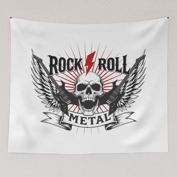 Item preview, Rock and Roll banner metal Skull with Wings, Crossed Guitars and Vintage designed and sold by JrNergal.