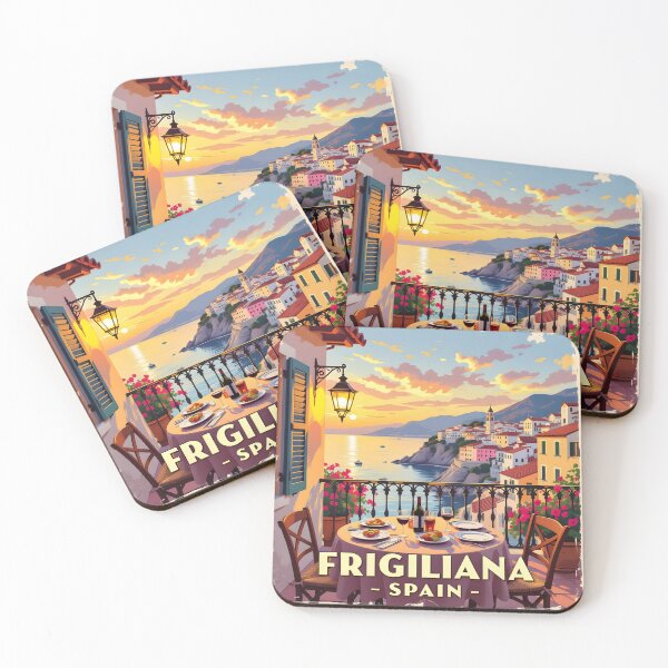 Item preview, Frigiliana, Spain: Harbour Balcony Dining Vintage-Style Painterly Travel Poster designed and sold by LSVart.