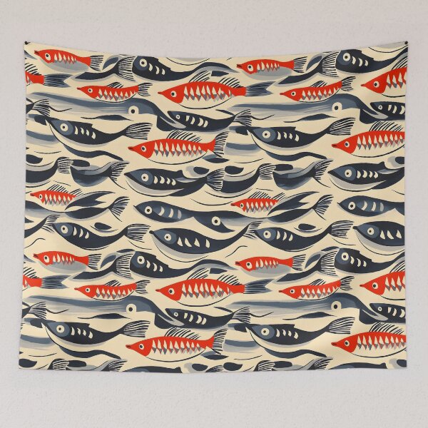 Item preview, Vintage Fishing Minimalist Sea & Fish Pattern designed and sold by SecretDicer.