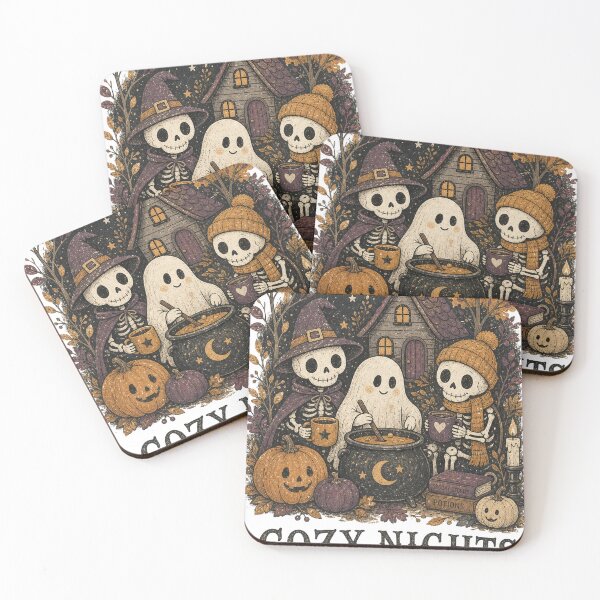 Item preview, Cozy Ghost Friends Autumn Vignette – Folk Art Halloween Scene designed and sold by MOCH- ART.
