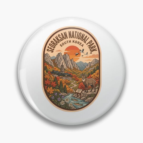 Item preview, Seoraksan National Park South Korea Vintage Autumn Mountain Badge designed and sold by LittleArij.