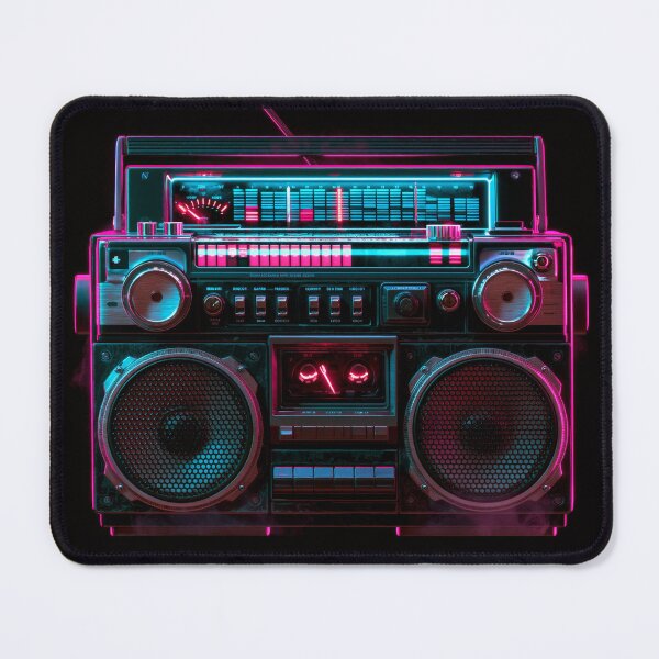Item preview, Synthwave Boombox Neon Pink Cyan Retro 80s Art designed and sold by FrostyFrisby.