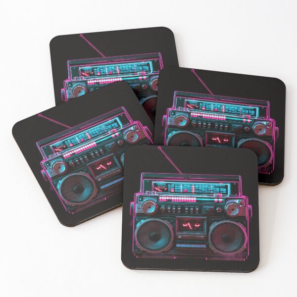 Item preview, Synthwave Boombox Neon Pink Cyan Retro 80s Art designed and sold by FrostyForge.