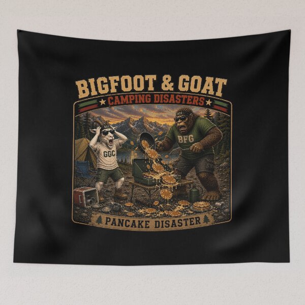 Item preview, Bigfoot And Goat Pancake Disaster Funny Camping Breakfast designed and sold by NicheBloom.