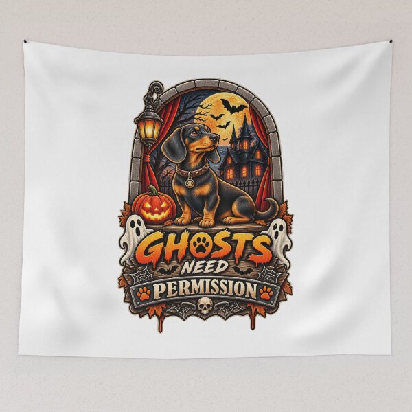 Item preview, Ghosts Need Permission Dachshund Halloween Guard Dog Spooky Shirt designed and sold by KnrNazimTHRE4DS.