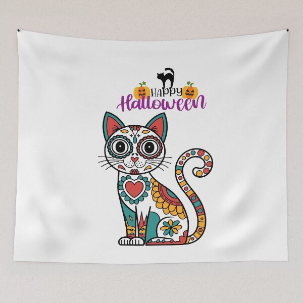 Item preview, Halloween Sugar Skull Cat designed and sold by     Sela Art .