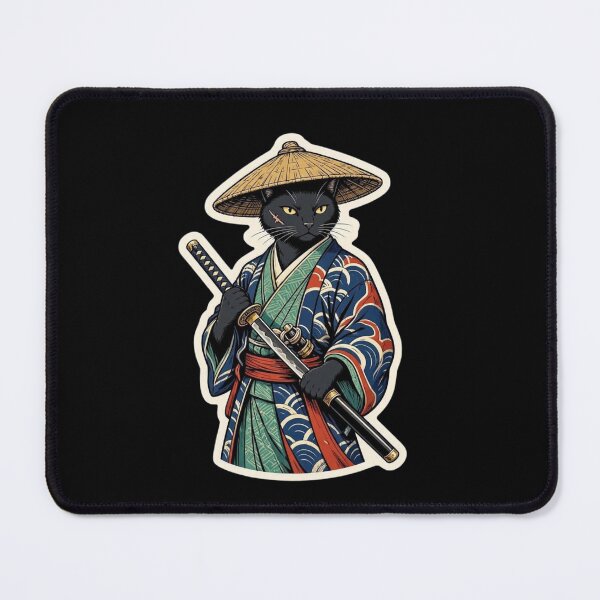 Item preview, Japanese Black Samurai Cat Wave Art - Cool Ronin Neko Katana designed and sold by gkhanco.