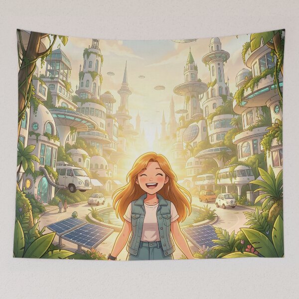 Item preview, Solarpunk Dreams: Bright Eco Future City designed and sold by Serene Strokes Art.