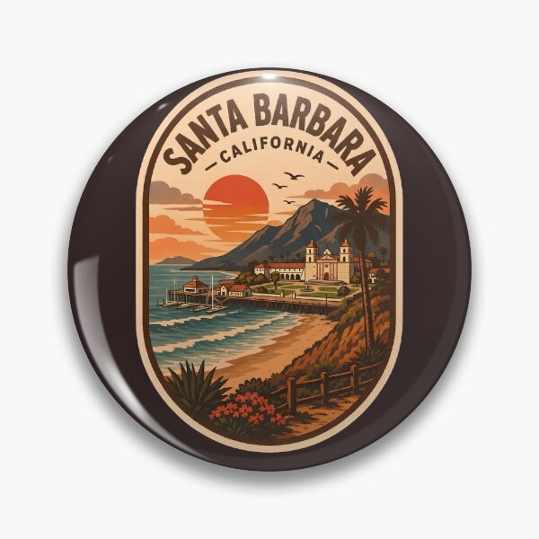 Item preview, Santa Barbara California Vintage Mission & Wharf Travel Badge designed and sold by LittleArij.