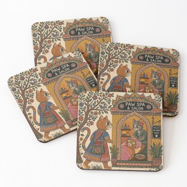 Item preview, Cat Spa & Salon – Pampered Cat Self Care Indian Folk Art designed and sold by HOUSE OF TIST.