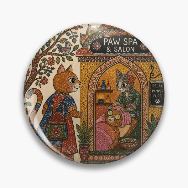Item preview, Cat Spa & Salon – Pampered Cat Self Care Indian Folk Art designed and sold by HOUSE OF TIST.