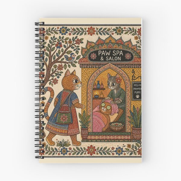 Item preview, Cat Spa & Salon – Pampered Cat Self Care Indian Folk Art designed and sold by HOUSE OF TIST.