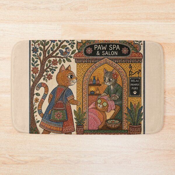 Item preview, Cat Spa & Salon – Pampered Cat Self Care Indian Folk Art designed and sold by HOUSE OF TIST.