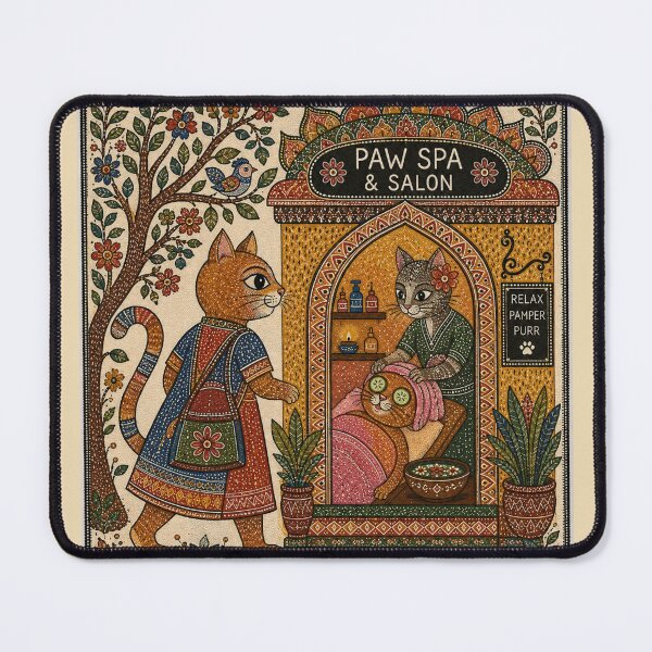 Item preview, Cat Spa & Salon – Pampered Cat Self Care Indian Folk Art designed and sold by HOUSE OF TIST.