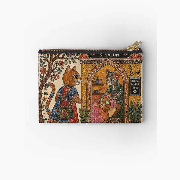 Item preview, Cat Spa & Salon – Pampered Cat Self Care Indian Folk Art designed and sold by HOUSE OF TIST.