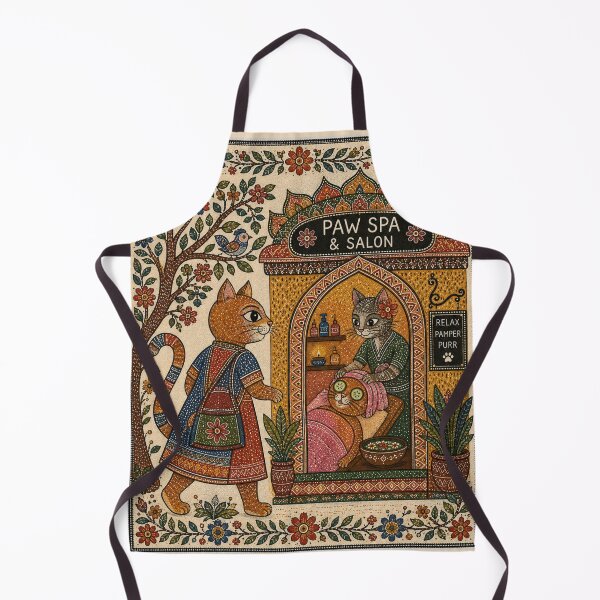 Item preview, Cat Spa & Salon – Pampered Cat Self Care Indian Folk Art designed and sold by HOUSE OF TIST.