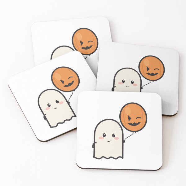 Item preview, Cute Halloween Ghost with Pumpkin Balloon | Kawaii Spooky Fall Illustration designed and sold by Moanx Store.