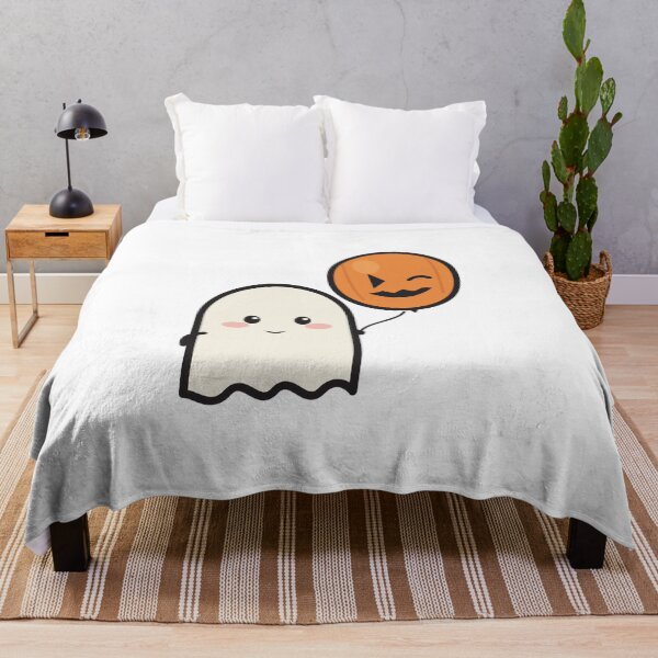 Item preview, Cute Halloween Ghost with Pumpkin Balloon | Kawaii Spooky Fall Illustration designed and sold by Moanx Store.