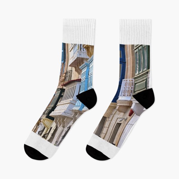 Item preview, Traditional colorful wooden balconies on a historic limestone building in Valletta, Malta designed and sold by goceris.