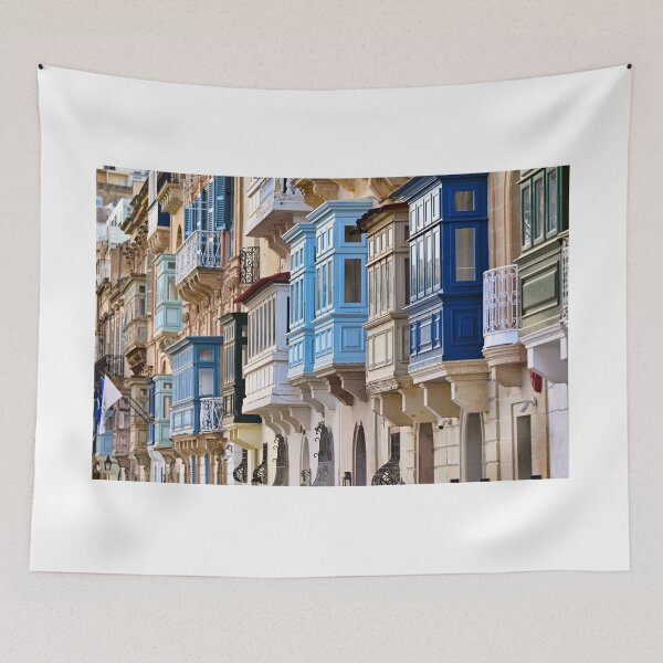 Item preview, Traditional colorful wooden balconies on a historic limestone building in Valletta, Malta designed and sold by goceris.
