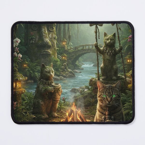 Item preview, Jungle Cat Guardian - Tiki Shaman Cat Temple designed and sold by 303 Visionary Prints .