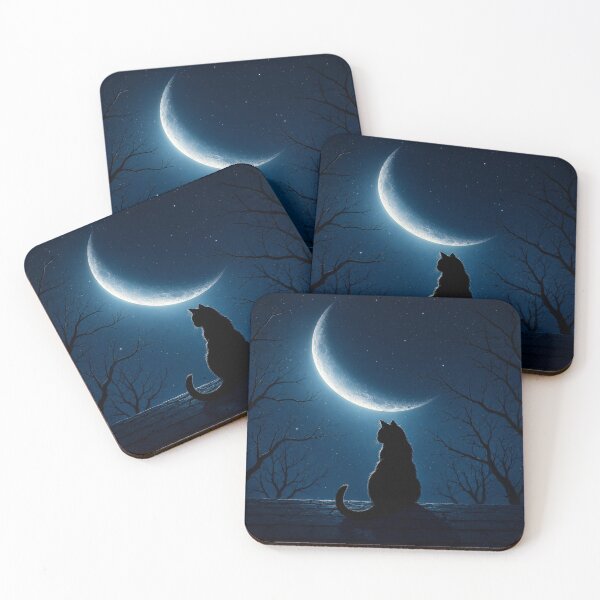 Item preview, Black Cat Under Crescent Moon | Mystical Night Sky Gothic Cat Art designed and sold by AbstractAuraArt.