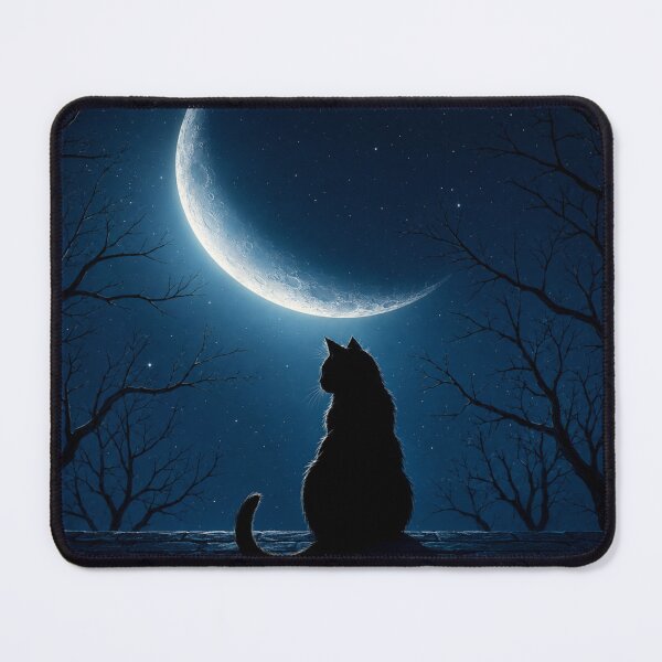 Item preview, Black Cat Under Crescent Moon | Mystical Night Sky Gothic Cat Art designed and sold by AbstractAuraArt.