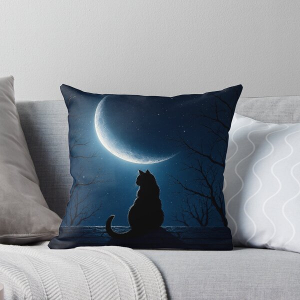 Item preview, Black Cat Under Crescent Moon | Mystical Night Sky Gothic Cat Art designed and sold by AbstractAuraArt.