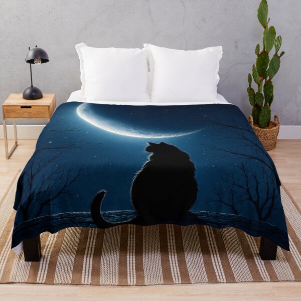 Item preview, Black Cat Under Crescent Moon | Mystical Night Sky Gothic Cat Art designed and sold by AbstractAuraArt.