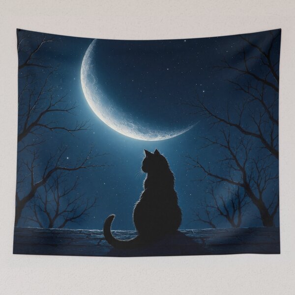 Item preview, Black Cat Under Crescent Moon | Mystical Night Sky Gothic Cat Art designed and sold by AbstractAuraArt.