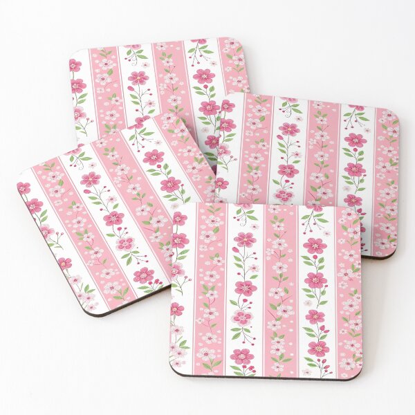 Item preview, Floral Pattern with Delicate Pink Blossom Flowers with Striking Vertical Stripes and Soft White Background Botanical Illustrations designed and sold by Matt_Smith.
