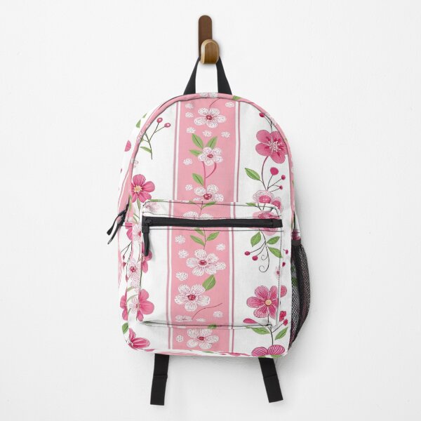 Item preview, Floral Pattern with Delicate Pink Blossom Flowers with Striking Vertical Stripes and Soft White Background Botanical Illustrations designed and sold by Matt_Smith.