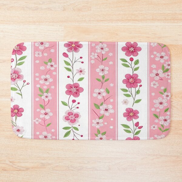 Item preview, Floral Pattern with Delicate Pink Blossom Flowers with Striking Vertical Stripes and Soft White Background Botanical Illustrations designed and sold by Matt_Smith.